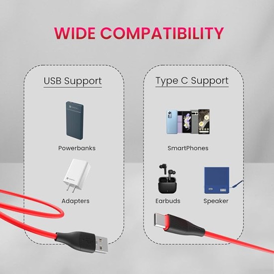 Portronics Silklink 3A USB to Type C Fast charging Cable for Type C Smartphone and Devices,Premium Silicon Cable, 1M (Red) Portronics Silklink 3A USB to Type C Fast charging Cable for Type C Smartphone and Devices,Premium Silicon Cable, 1M (Red)