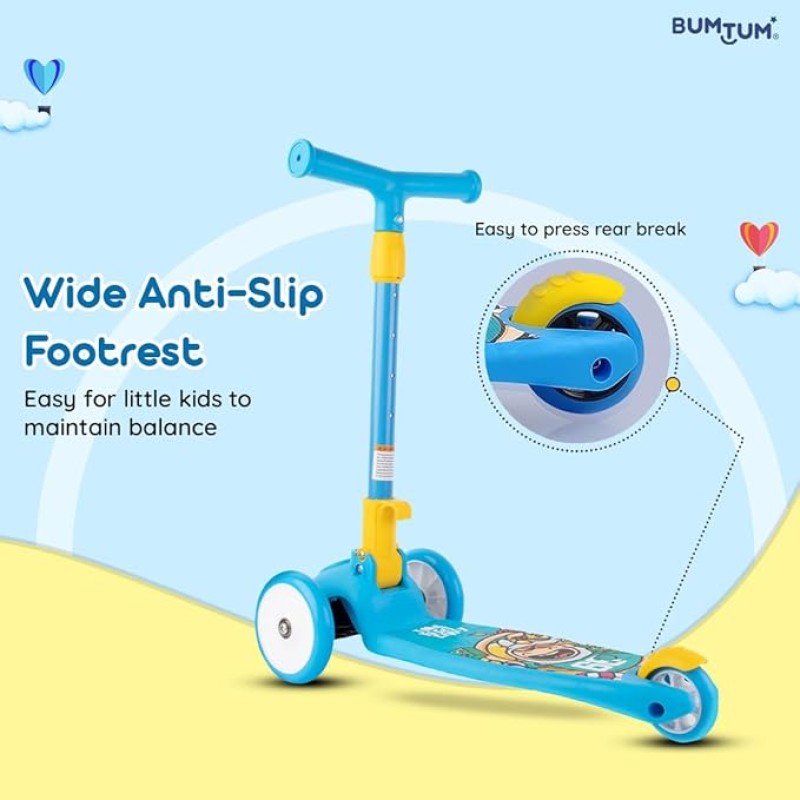 BUMTUM Smart Kick Scooter for Kids | 3 Adjustable Height Scooter, Foldable & Attractive PVC Wheels with Rare Brakes for Boys & Girls Age 5 Years (Blue) BUMTUM Smart Kick Scooter for Kids | 3 Adjustable Height Scooter, Foldable & Attractive PVC Wheels with Rare Brakes for Boys & Girls Age 5 Years (Blue)