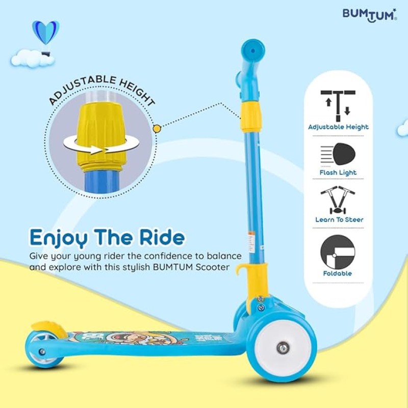 BUMTUM Smart Kick Scooter for Kids | 3 Adjustable Height Scooter, Foldable & Attractive PVC Wheels with Rare Brakes for Boys & Girls Age 5 Years (Blue) BUMTUM Smart Kick Scooter for Kids | 3 Adjustable Height Scooter, Foldable & Attractive PVC Wheels with Rare Brakes for Boys & Girls Age 5 Years (Blue)
