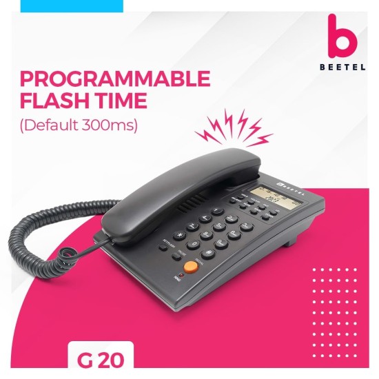 Beetel G20,TEC Certified,Caller ID Phone LCD Display, Ringer LED, DTMF/FSK Compatible, Adjustable Handset/Ringer Volume,Music on Hold,Desk/Wall Mountable,3 Level LCD Contrast,Alarm(Black)