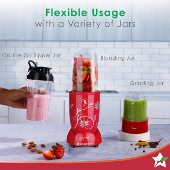 Wonderchef Nutri-blend Mixer Grinder Blender, Smoothie Maker, 3 Unbreakable Jars (Blending, Grinding, and Sipper Jar), 500W 22000 RPM 100% Full Copper Motor, SS Blades, Red Wonderchef Nutri-blend Mixer Grinder Blender, Smoothie Maker, 3 Unbreakable Jars (Blending, Grinding, and Sipper Jar), 500W 22000 RPM 100% Full Copper Motor, SS Blades, Red