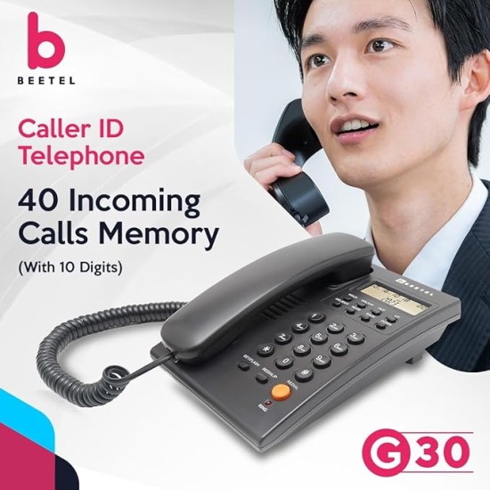 Beetel G30, TEC Certified, Caller ID Corded Landline Phonelcd Display,Ringer LED,DTMF/FSK Compatible,2-Way Adjustable Speaker Phone,Music On Hold, Desk/Wall Mountable, 3 Level LCD Contrast(G30-Black)