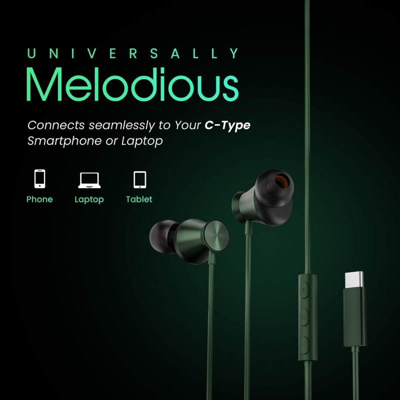 (Refurbished) HAMMER Nova in Ear C Type Earphones Wired with Mic,13mm Driver, in-line Control, Metallic Built, Powerful Bass, Comfortable & Lightweight (Green) (Refurbished) HAMMER Nova in Ear C Type Earphones Wired with Mic,13mm Driver, in-line Control, Metallic Built, Powerful Bass, Comfortable & Lightweight (Green)