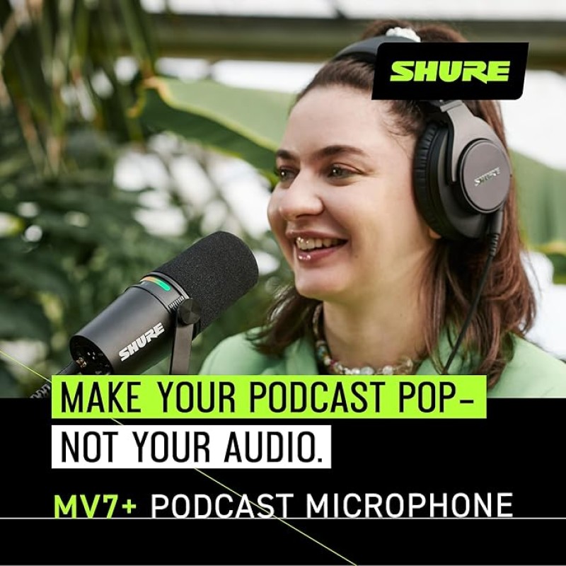 Shure MV7+ Podcast Microphone. Enhanced Audio, LED Touch Panel, USB-C & XLR Outputs, Auto Level Mode, Digital Pop Filter, Reverb Effects, Podcasting, Streaming, Recording - Black Shure MV7+ Podcast Microphone. Enhanced Audio, LED Touch Panel, USB-C & XLR Outputs, Auto Level Mode, Digital Pop Filter, Reverb Effects, Podcasting, Streaming, Recording - Black