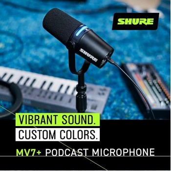 Shure MV7+ Podcast Microphone. Enhanced Audio, LED Touch Panel, USB-C & XLR Outputs, Auto Level Mode, Digital Pop Filter, Reverb Effects, Podcasting, Streaming, Recording - Black Shure MV7+ Podcast Microphone. Enhanced Audio, LED Touch Panel, USB-C & XLR Outputs, Auto Level Mode, Digital Pop Filter, Reverb Effects, Podcasting, Streaming, Recording - Black