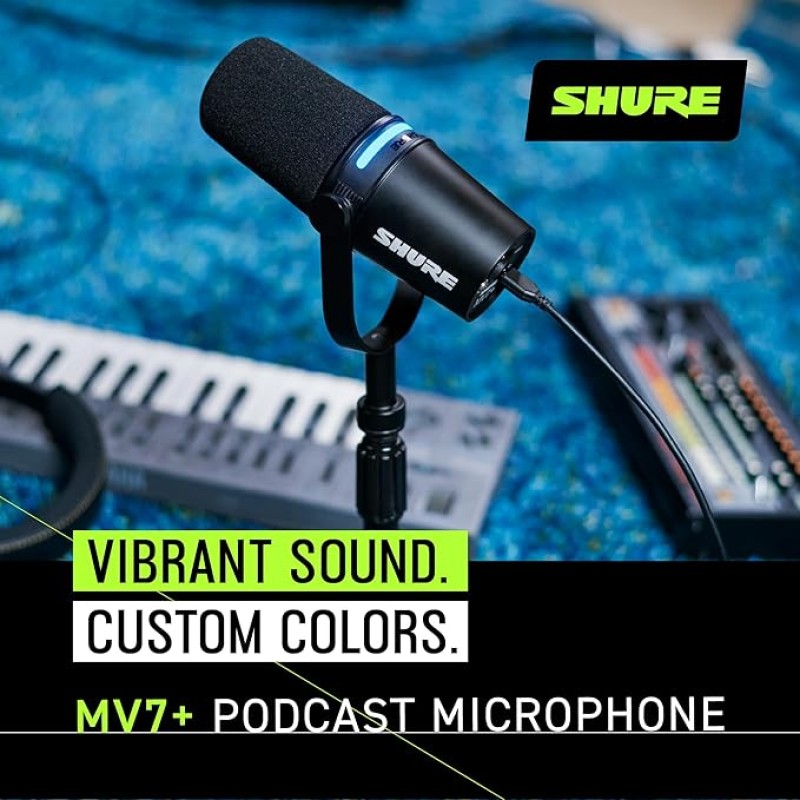 Shure MV7+ Podcast Microphone. Enhanced Audio, LED Touch Panel, USB-C & XLR Outputs, Auto Level Mode, Digital Pop Filter, Reverb Effects, Podcasting, Streaming, Recording - Black Shure MV7+ Podcast Microphone. Enhanced Audio, LED Touch Panel, USB-C & XLR Outputs, Auto Level Mode, Digital Pop Filter, Reverb Effects, Podcasting, Streaming, Recording - Black