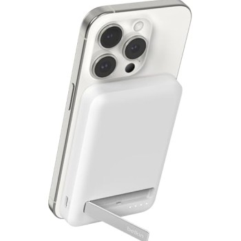 Belkin Qi2 Wireless Power Bank 15W 5000 mAh | MagSafe Charger w/Built-in Pop-up Kickstand | Compatible w/iPhone 17, Air, Pro, Pro Max, Google Pixel 10, etc. | White