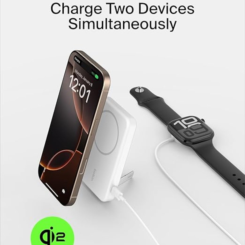 Belkin Qi2 Wireless Power Bank 15W 5000 mAh | MagSafe Charger w/Built-in Pop-up Kickstand | Compatible w/iPhone 17, Air, Pro, Pro Max, Google Pixel 10, etc. | White Belkin Qi2 Wireless Power Bank 15W 5000 mAh | MagSafe Charger w/Built-in Pop-up Kickstand | Compatible w/iPhone 17, Air, Pro, Pro Max, Google Pixel 10, etc. | White