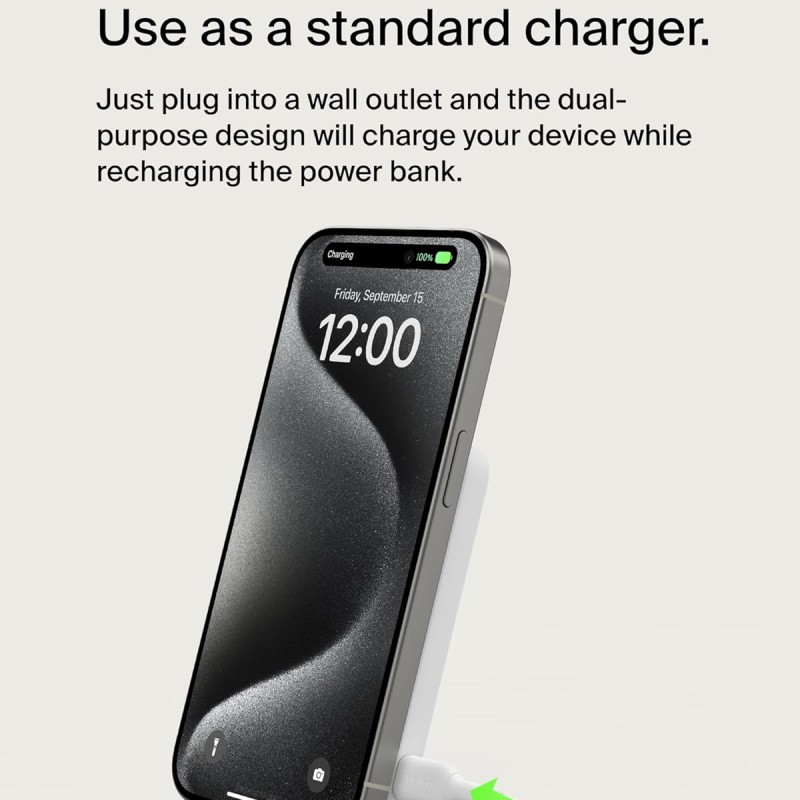 Belkin Qi2 Wireless Power Bank 15W 5000 mAh | MagSafe Charger w/Built-in Pop-up Kickstand | Compatible w/iPhone 17, Air, Pro, Pro Max, Google Pixel 10, etc. | White Belkin Qi2 Wireless Power Bank 15W 5000 mAh | MagSafe Charger w/Built-in Pop-up Kickstand | Compatible w/iPhone 17, Air, Pro, Pro Max, Google Pixel 10, etc. | White