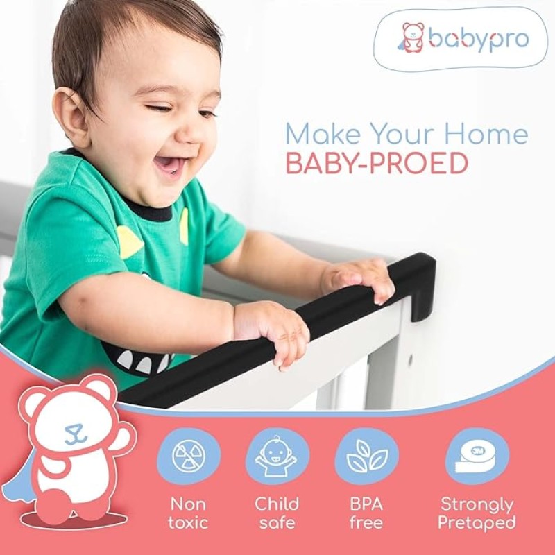BabyPro Baby proofing Edge and Corner Combo (12mm, Pack of 9) by Certified Professional Childproofer of 2 Meters of Edge Guard & 8 Corner Protectors Covering, Furniture Corners (Black) BabyPro Baby proofing Edge and Corner Combo (12mm, Pack of 9) by Certified Professional Childproofer of 2 Meters of Edge Guard & 8 Corner Protectors Covering, Furniture Corners (Black)