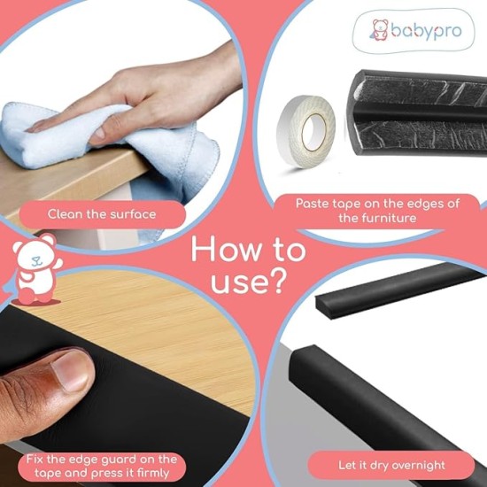 BabyPro Baby proofing Edge and Corner Combo (12mm, Pack of 9) by Certified Professional Childproofer of 2 Meters of Edge Guard & 8 Corner Protectors Covering, Furniture Corners (Black) BabyPro Baby proofing Edge and Corner Combo (12mm, Pack of 9) by Certified Professional Childproofer of 2 Meters of Edge Guard & 8 Corner Protectors Covering, Furniture Corners (Black)