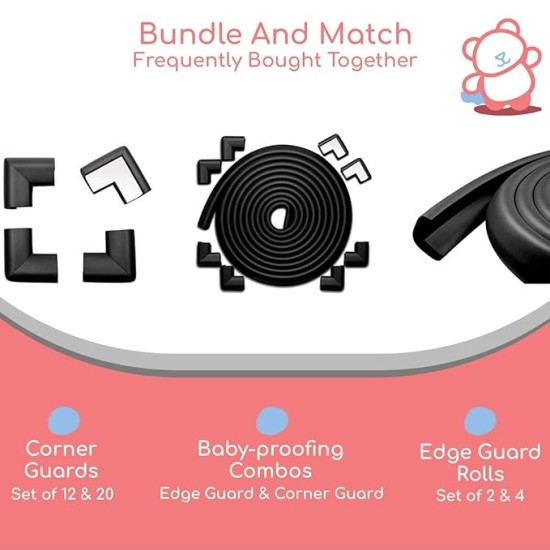 BabyPro Baby proofing Edge and Corner Combo (12mm, Pack of 9) by Certified Professional Childproofer of 2 Meters of Edge Guard & 8 Corner Protectors Covering, Furniture Corners (Black) BabyPro Baby proofing Edge and Corner Combo (12mm, Pack of 9) by Certified Professional Childproofer of 2 Meters of Edge Guard & 8 Corner Protectors Covering, Furniture Corners (Black)