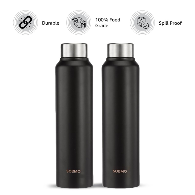 Stainless Steel Water Bottle (Pack of 2) | BIS-Approved | 900ml (Matte Black) Stainless Steel Water Bottle (Pack of 2) | BIS-Approved | 900ml (Matte Black)