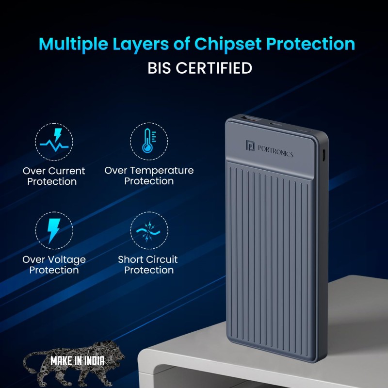 (Refurbished) Portronics Luxcell B12 10,000mAh 12W Power Bank, Ultra Slim Power Bank with USB-A Output Port & Dual Input Ports (Micro & Type C) | BIS Certified |Type C Cable Included|Made in India(Dark Blue) (Refurbished) Portronics Luxcell B12 10,000mAh 12W Power Bank, Ultra Slim Power Bank with USB-A Output Port & Dual Input Ports (Micro & Type C) | BIS Certified |Type C Cable Included|Made in India(Dark Blue)