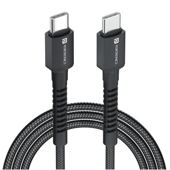 Portronics Konnect X 60W Type C to Type C Unbreakable Nylon Braided Cable, 1M Fast Charging Cable for iPhone 15 series, iPad, Samsung Galaxy & other Type C Devices(Black)