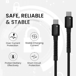 Portronics Konnect X 60W Type C to Type C Unbreakable Nylon Braided Cable, 2M Fast Charging Cable for iPhone 15 series, iPad, Samsung Galaxy & other Type C Devices(Black)