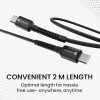 Portronics Konnect X 60W Unbreakable Nylon Braided Cable, 2M Fast Charging Cable For iPhone 15 Series, iPad, Samsung Galaxy (Black)