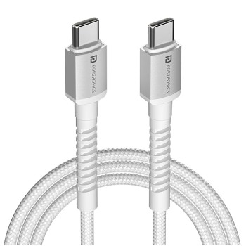 Portronics Konnect X 60W Type C to Type C Unbreakable Nylon Braided Cable, 2M Fast Charging Cable for iPhone 15 series, iPad, Samsung Galaxy & other Type C Devices(White)