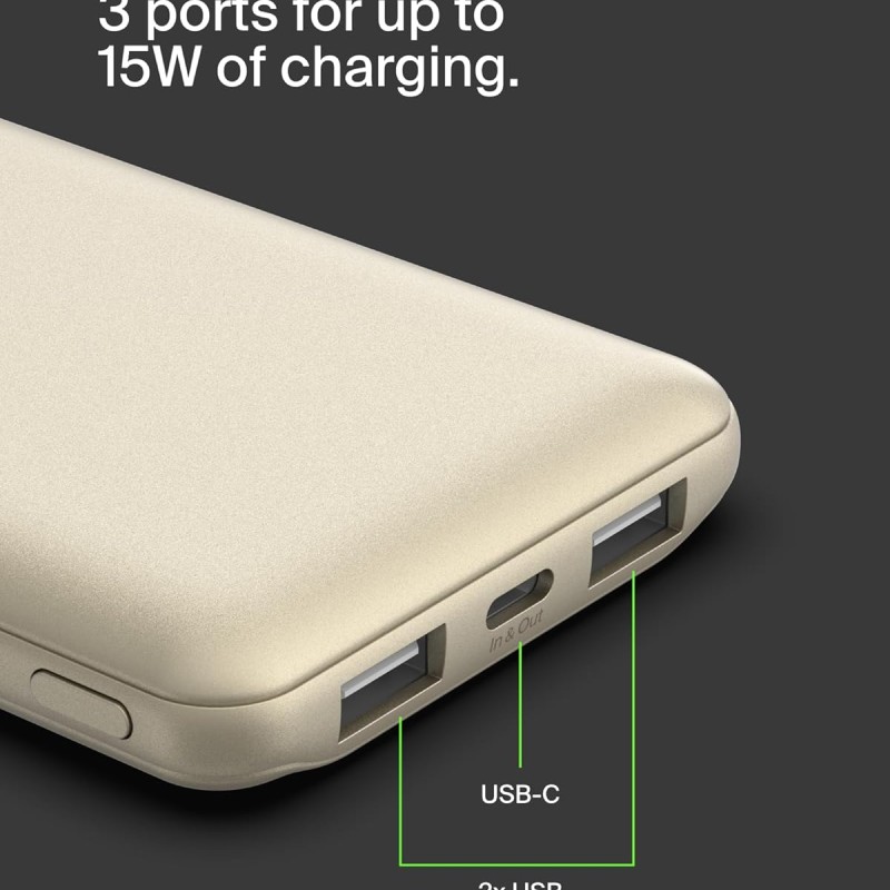 Belkin 10000 mAh Power Bank | Super Fast Charging | USB-C PD Port | 15W Charging for iPhone Series (16, 16 Pro Max), Samsung Galaxy, Google Pixel & More | Gold Belkin 10000 mAh Power Bank | Super Fast Charging | USB-C PD Port | 15W Charging for iPhone Series (16, 16 Pro Max), Samsung Galaxy, Google Pixel & More | Gold