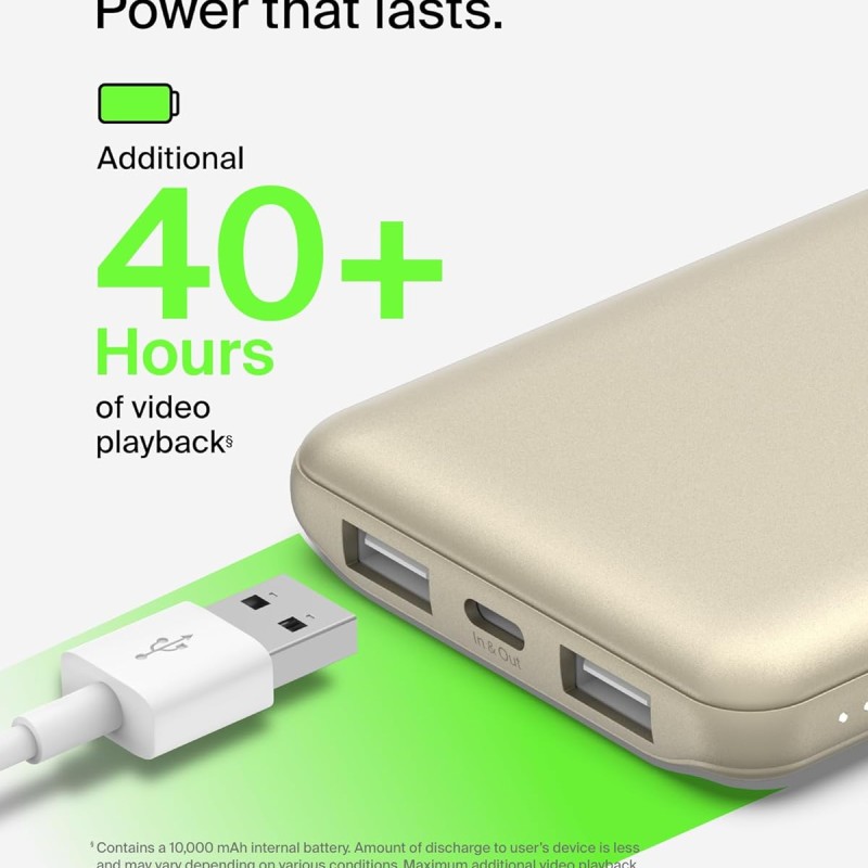 Belkin 10000 mAh Power Bank | Super Fast Charging | USB-C PD Port | 15W Charging for iPhone Series (16, 16 Pro Max), Samsung Galaxy, Google Pixel & More | Gold Belkin 10000 mAh Power Bank | Super Fast Charging | USB-C PD Port | 15W Charging for iPhone Series (16, 16 Pro Max), Samsung Galaxy, Google Pixel & More | Gold