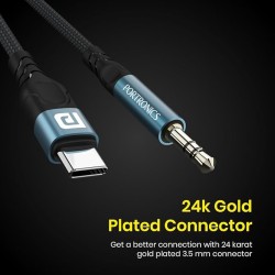 Portronics iKonnect C MAX USB C to 3.5mm Audio Adapter Hi-Fi Stereo Type C to Aux Headphone Male Cord Car Auxiliary Cable Compatible with iPhone 15 Pro Max/15 Pro/15 Plus -1 mtr length (Black)