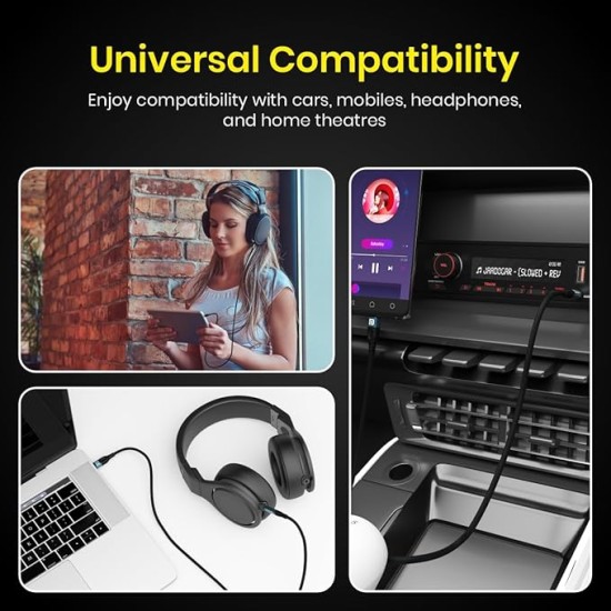 Portronics iKonnect C MAX USB C to 3.5mm Audio Adapter Hi-Fi Stereo Type C to Aux Headphone Male Cord Car Auxiliary Cable Compatible with iPhone 15 Pro Max/15 Pro/15 Plus -1 mtr length (Black)
