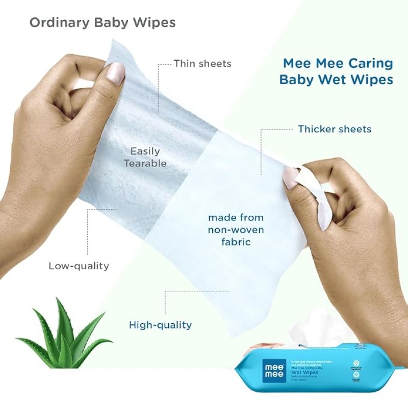 Mee Mee Baby Gentle soft Moisturing Wet Wipes with Aloe Vera extracts (unscented) without lid |72 pcs| Pack of 9