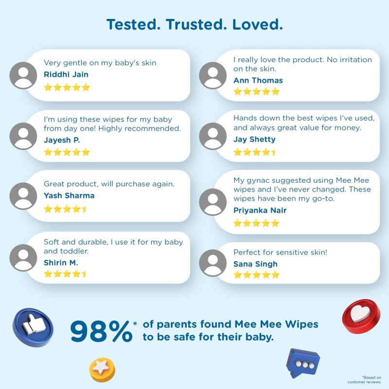 Mee Mee Baby Gentle soft Moisturing Wet Wipes with Aloe Vera extracts (unscented) without lid |72 pcs| Pack of 9