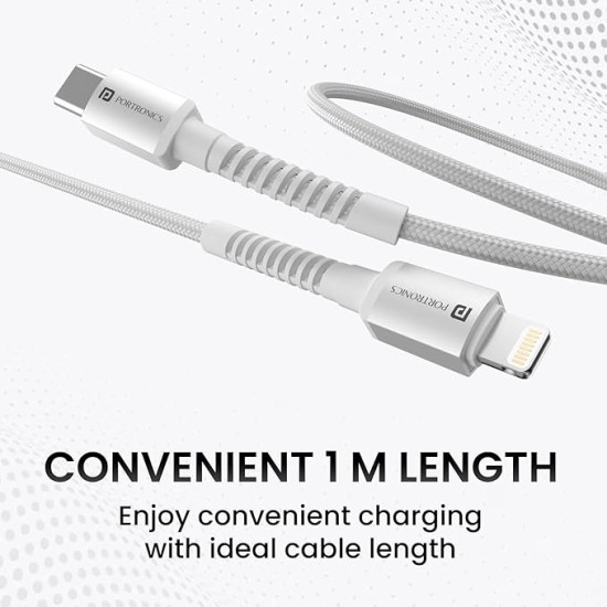 Portronics Konnect X Type C to 8-Pin 27W Fast Charging Cable, Premium TPE Material, Support to all Lightning Devices 1M Length(White) Portronics Konnect X Type C to 8-Pin 27W Fast Charging Cable, Premium TPE Material, Support to all Lightning Devices 1M Length(White)