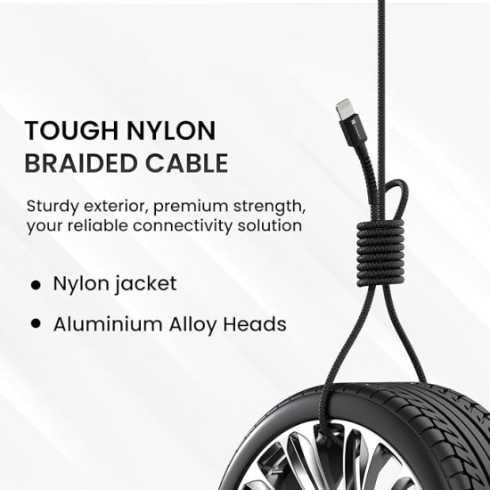 Portronics Konnect X 27W Type C to 8 Pin Fast Charging Strong Braided Cable, Metal Heads, 1M Length, Supports all 8 Pin & Lightning Devices (Black) Portronics Konnect X 27W Type C to 8 Pin Fast Charging Strong Braided Cable, Metal Heads, 1M Length, Supports all 8 Pin & Lightning Devices (Black)