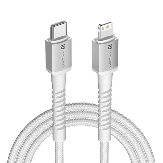 Portronics Konnect X Type C to 8-Pin 27W Fast Charging Cable, Premium TPE Material, Support to all Lightning Devices 2M Length(White) Portronics Konnect X Type C to 8-Pin 27W Fast Charging Cable, Premium TPE Material, Support to all Lightning Devices 2M Length(White)