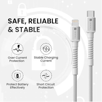 Portronics Konnect X Type C to 8-Pin 27W Fast Charging Cable, Premium TPE Material, Support to all Lightning Devices 2M Length(White) Portronics Konnect X Type C to 8-Pin 27W Fast Charging Cable, Premium TPE Material, Support to all Lightning Devices 2M Length(White)
