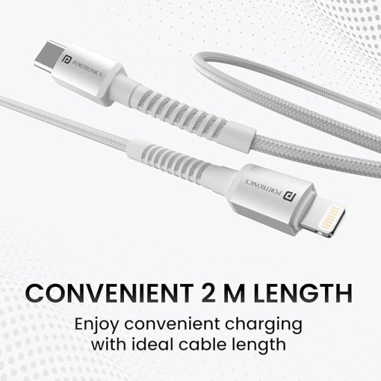 Portronics Konnect X Type C to 8-Pin 27W Fast Charging Cable, Premium TPE Material, Support to all Lightning Devices 2M Length(White) Portronics Konnect X Type C to 8-Pin 27W Fast Charging Cable, Premium TPE Material, Support to all Lightning Devices 2M Length(White)