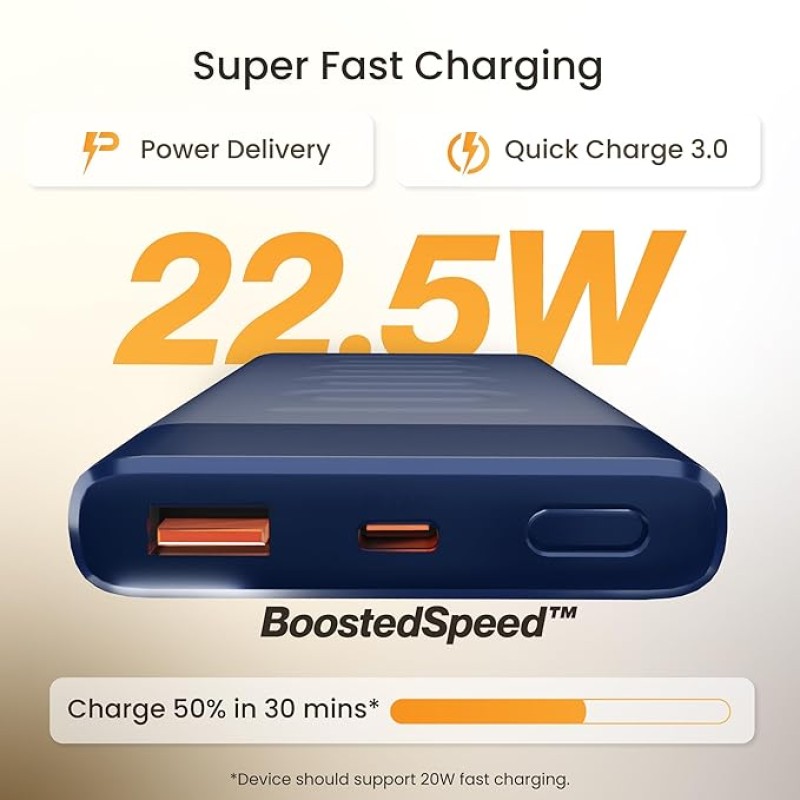 Ambrane 10000mAh Slim & Compact Powerbank, 22.5W Fast Charging, USB & Type C Output, Power Delivery, Quick Charge for iPhone, Android & Other Devices, Made in India + Type C Cable (Stylo 10, Blue) Ambrane 10000mAh Slim & Compact Powerbank, 22.5W Fast Charging, USB & Type C Output, Power Delivery, Quick Charge for iPhone, Android & Other Devices, Made in India + Type C Cable (Stylo 10, Blue)