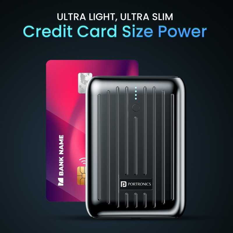 (Refurbished) Portronics Zapcell 10k 10000mAh 22.5W Pocket Size Nano Powerbank with Compact and Light Weight Design,Type C PD Output/Input, Mach USB-A Output,Power Delivery,Quick Charge for iPhone, Androids(Black)