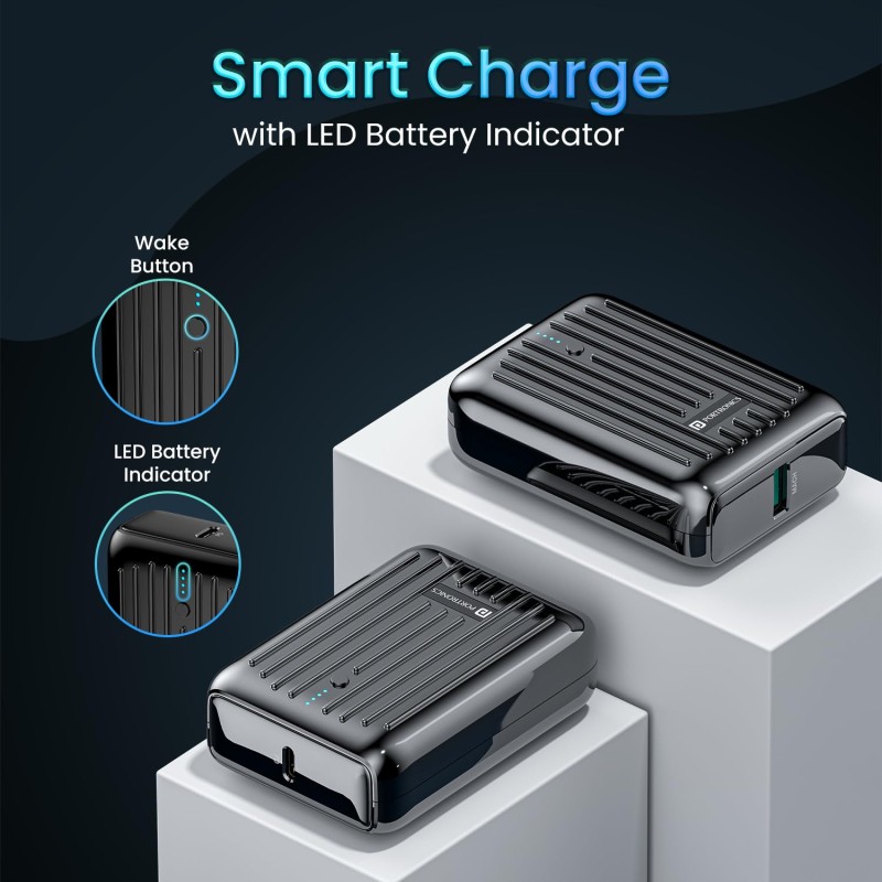 (Refurbished) Portronics Zapcell 10k 10000mAh 22.5W Pocket Size Nano Powerbank with Compact and Light Weight Design,Type C PD Output/Input, Mach USB-A Output,Power Delivery,Quick Charge for iPhone, Androids(Black)