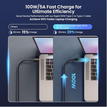 Portronics Konnect View 100W Type C to Type C Cable with LED Display with 5A Max Output, Fast Data Sync, 2M Length, Tangle Resistance supports Laptop Charging(Black) Portronics Konnect View 100W Type C to Type C Cable with LED Display with 5A Max Output, Fast Data Sync, 2M Length, Tangle Resistance supports Laptop Charging(Black)