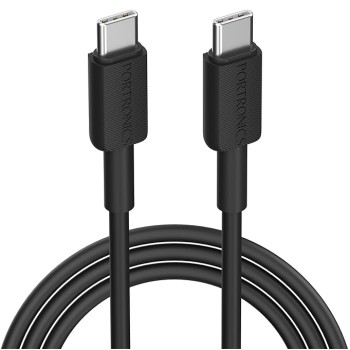Portronics Konnect Link C Square 60W Type C to Type C Fast Charging PD Cable with 480Mbps Data Sync Compatible with Smartphones, iPhone 15 series, MacBook and Other Type C devices 1M Length(Black)
