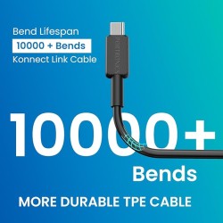 Portronics Konnect Link C Square 60W Type C to Type C Fast Charging PD Cable with 480Mbps Data Sync Compatible with Smartphones, iPhone 15 series, MacBook and Other Type C devices 1M Length(Black)