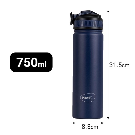 Pigeon by Stovekraft Rush Thermos Stainless Steel Sipper Flask 750ml with Straw,Cleaner and Additional Screw Cap| 24 Hours Hot and Cold|Ideal Usage for Office Men/Women|School/College|Travel|Blue