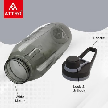 Attro Gripstar Sports 1500ml Plastic Water Bottle with Easy to Carry Grip Handle BPA Free Food Grade Leak proof Ideal for Gym Workout, School, Office and Outdoor - Black
