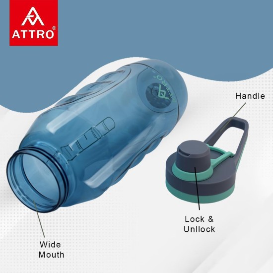 Attro Gripstar Sports 1500ml Water Bottle With Easy to Carry Grip Handle BPA Free Food Grade Leak proof Ideal for Gym Workout, School, Office & Outdoor - Blue