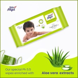 Little Angel Super Soft Cleansing Baby Wipes, 648 Count, Enriched with Aloe vera & Vitamin E, pH Balanced, Dermatologically Tested & Alcohol-free, Pack of 9, 72 count/pack