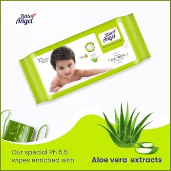 Little Angel Super Soft Cleansing Baby Wipes, 648 Count, Enriched with Aloe vera & Vitamin E, pH Balanced, Dermatologically Tested & Alcohol-free, Pack of 9, 72 count/pack Little Angel Super Soft Cleansing Baby Wipes, 648 Count, Enriched with Aloe vera & Vitamin E, pH Balanced, Dermatologically Tested & Alcohol-free, Pack of 9, 72 count/pack