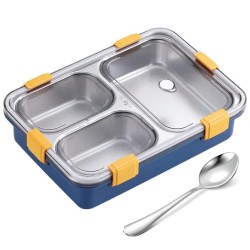 Darkpyro 3 Compartment Stainless Steel Lunch Box, Leakage Proof Lunch Box For School Kids And Adults Pack Of 1 Blue,750ML