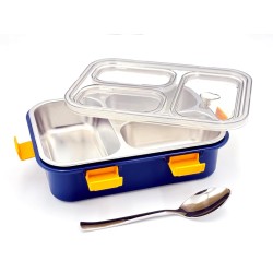 Darkpyro 3 Compartment Stainless Steel Lunch Box, Leakage Proof Lunch Box For School Kids And Adults Pack Of 1 Blue,750ML