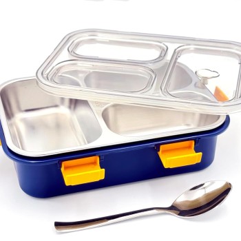 Darkpyro 3 Compartment Stainless Steel Lunch Box, Leakage Proof Lunch Box For School Kids And Adults Pack Of 1 Blue,750ML Darkpyro 3 Compartment Stainless Steel Lunch Box, Leakage Proof Lunch Box For School Kids And Adults Pack Of 1 Blue,750ML