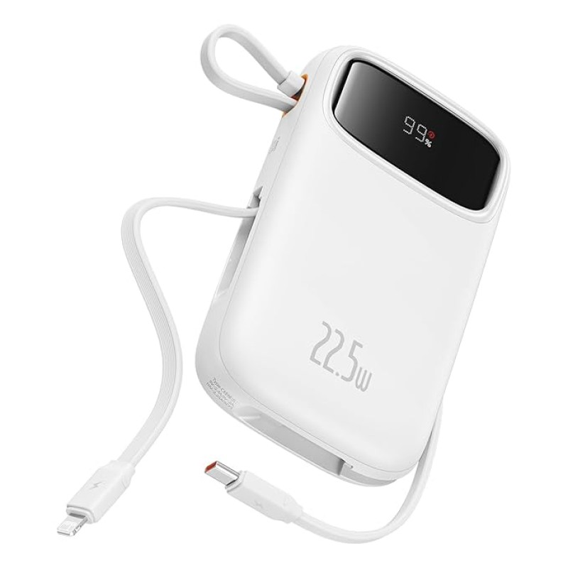 Baseus Qpow2 Dual-Cable Digital Display Fast Charge Power Bank 10000mAh 22.5W Cluster Black(with: Simple Charging Cable Type-C 3A 0.3m Black) (White, Baseus Qpow2 Dual-Cable Digital Display Fast Charge Power Bank 10000mAh 22.5W Cluster Black(with: Simple Charging Cable Type-C 3A 0.3m Black) (White,