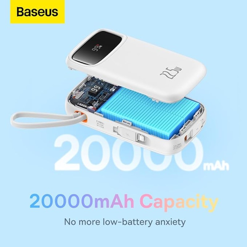 Baseus Qpow2 Dual-Cable Digital Display Fast Charge Power Bank 10000mAh 22.5W Cluster Black(with: Simple Charging Cable Type-C 3A 0.3m Black) (White, Baseus Qpow2 Dual-Cable Digital Display Fast Charge Power Bank 10000mAh 22.5W Cluster Black(with: Simple Charging Cable Type-C 3A 0.3m Black) (White,