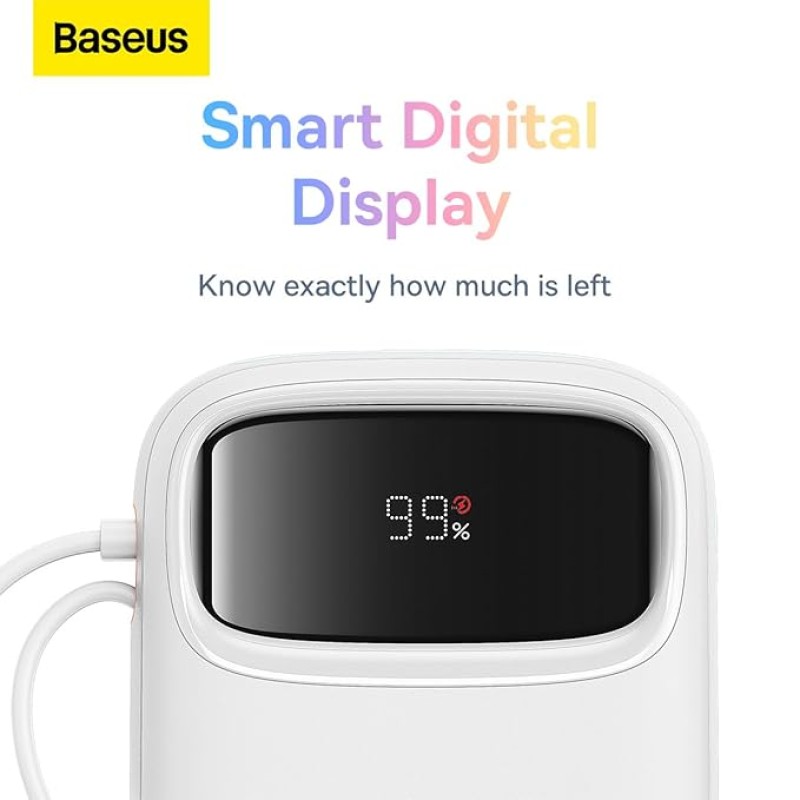 Baseus Qpow2 Dual-Cable Digital Display Fast Charge Power Bank 10000mAh 22.5W Cluster Black(with: Simple Charging Cable Type-C 3A 0.3m Black) (White, Baseus Qpow2 Dual-Cable Digital Display Fast Charge Power Bank 10000mAh 22.5W Cluster Black(with: Simple Charging Cable Type-C 3A 0.3m Black) (White,